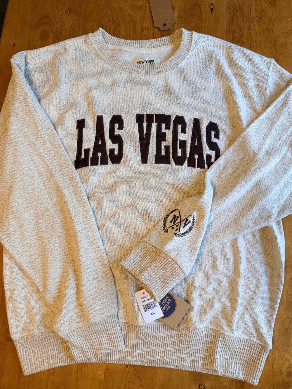 New York Popular Las Vegas Crewneck Sweatshirt XL Oatmeal Brown Pullover NWT 611